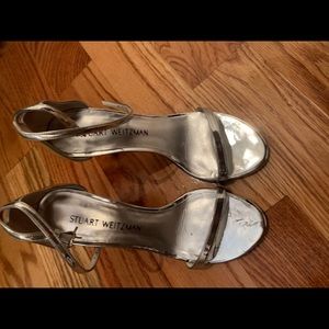 Stuart Weitzman Nudist Song Strappy Silver Heel